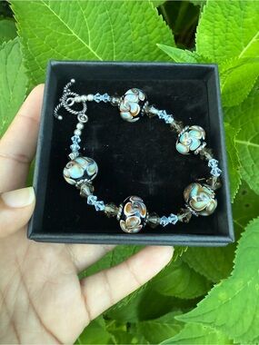 Artisan lampwork bracelet with silver plated closure